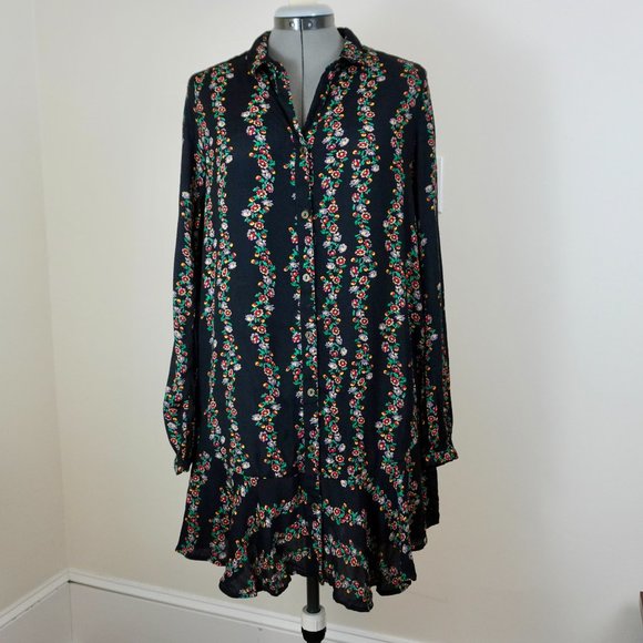 Free People Dark Floral Shirt Dress - Picture 2 of 7